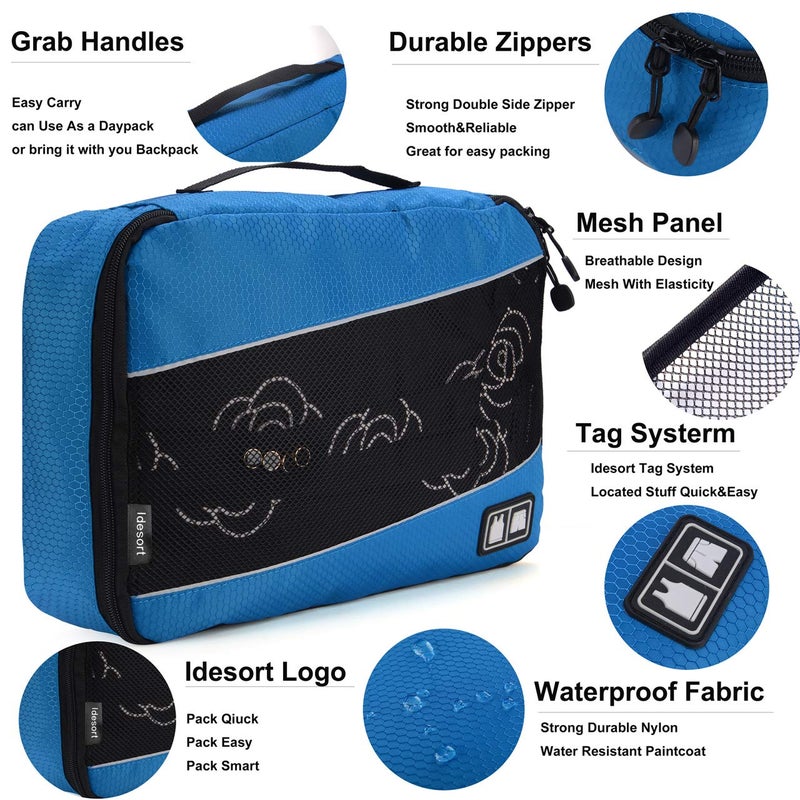 Idesort 8 Set Packing Cubes, Travel Luggage Bags Organizers Mixed Color Set (Grey Blue) - Image 3